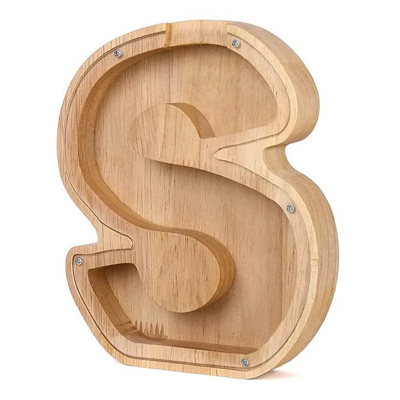 26 Letters Engels Spaarpot Houten Munt Geldbesparende Doos Jar Munten Opbergdoos Desktop Ornament Home Decor Ambachten Kerstcadeau