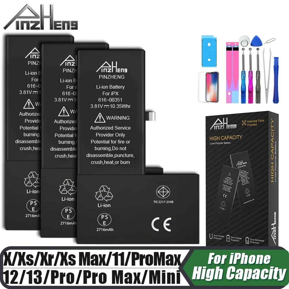 PINZHENG Bateria do iPhone X XR XS 11 12 13 Mini Max Pro Promax Real High Capacity Replacement Bateria Gwarancja jeden rok