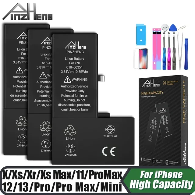 PINZHENG Bateria do iPhone X XR XS 11 12 13 Mini Max Pro Promax Real High Capacity Replacement Bateria Gwarancja jeden rok