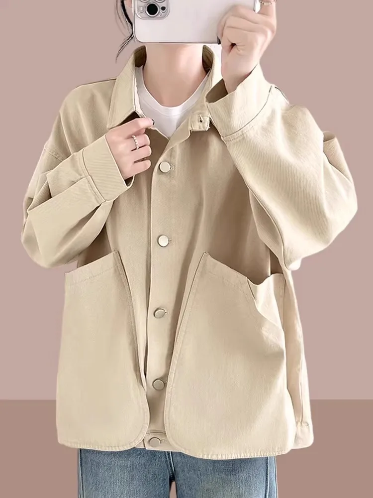 Casual Loose Women's Short Jacket Workwear Spring Autumn New Style Large Size Popular Casual Versatile Top Cotton Material