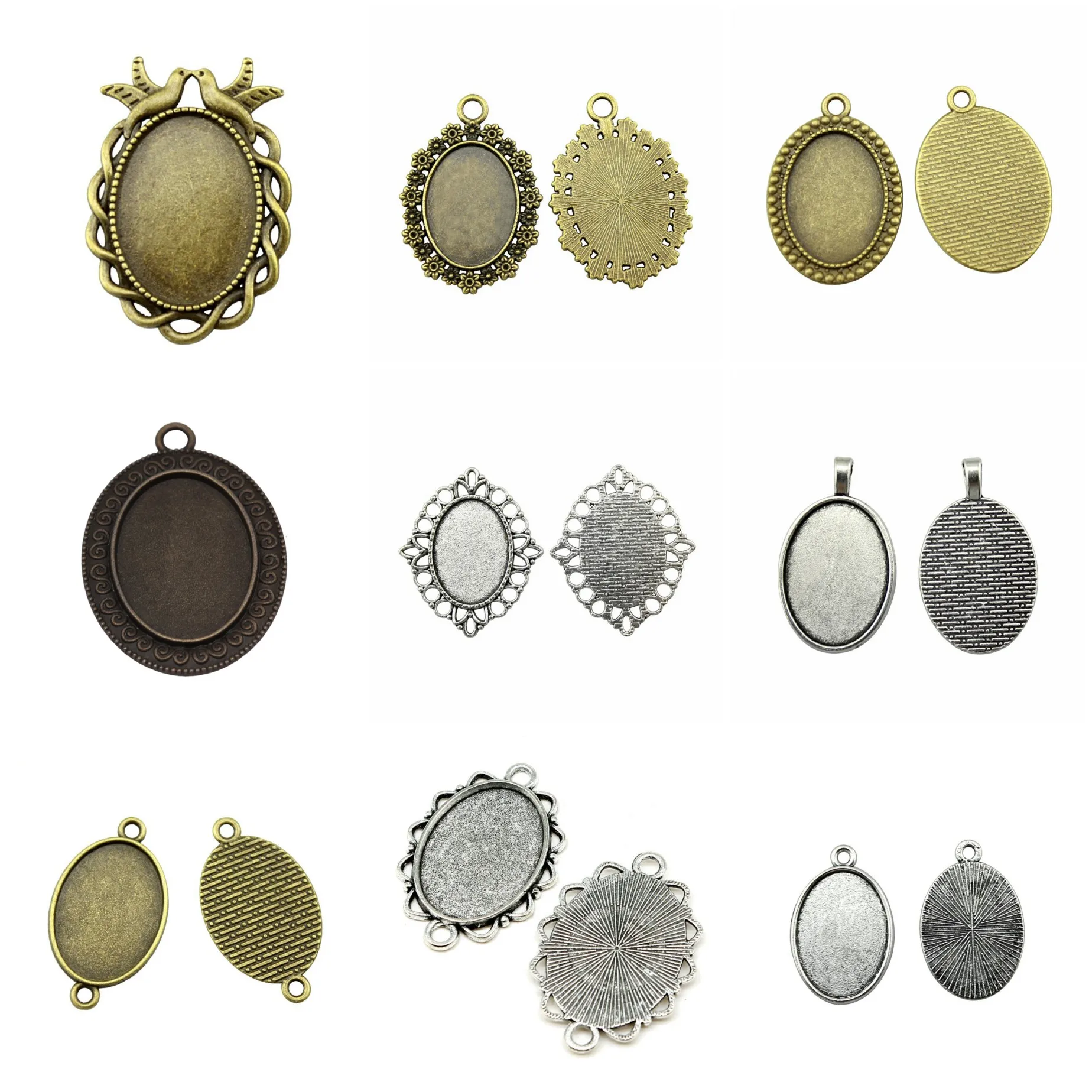Antique Silver Color Standard Classic Blank Cabochon Bezel Trays Findings For Necklace Bracelet DIY Jewelry Craft Wholesale