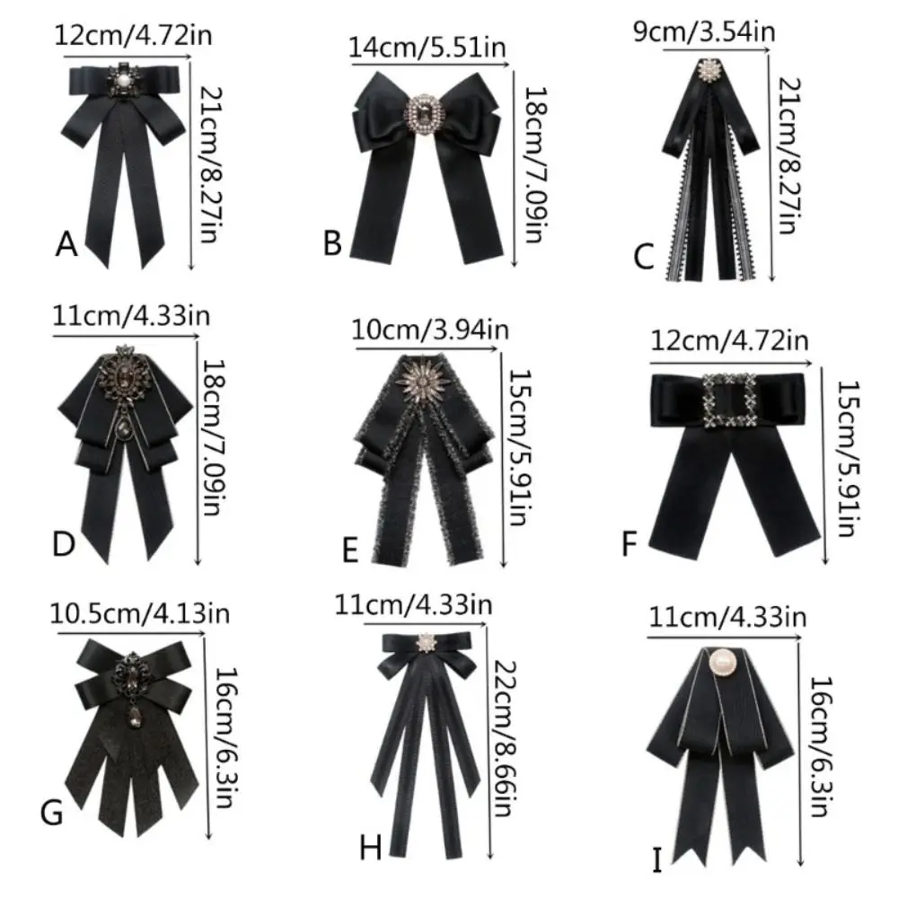 موضة شريط بوليستر Bowknot بروش دبوس أسود خمر كريستال الراين مجوهرات ربطة العنق الديكور النساء