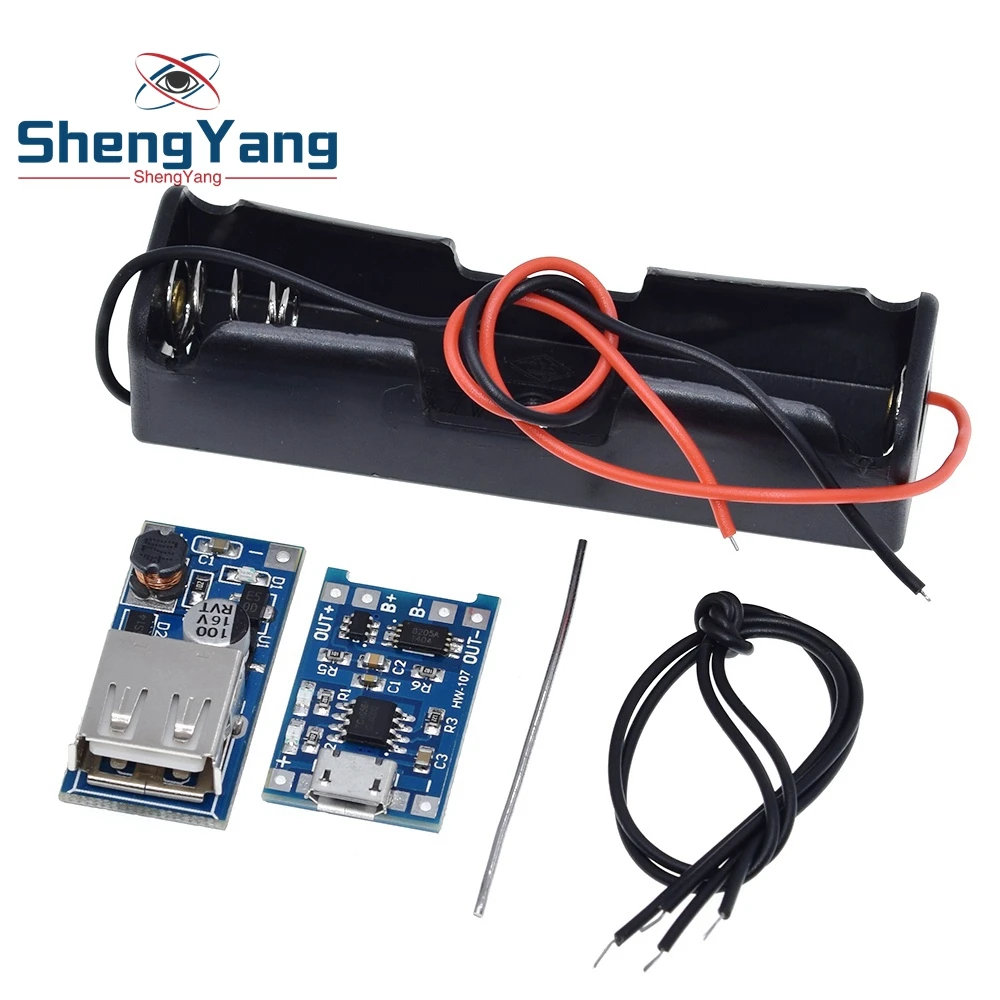 TZT 5V 1A 18650 TP4056 Lithium Battery Charger Module DIY KIT +1X18650 Battery Case +5V 600MA USB Mobile Power Boost Board