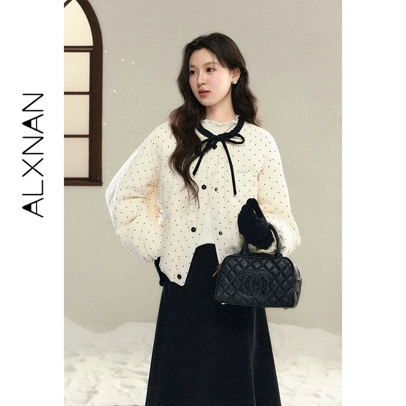 ALXNAN Women's Down Jacket Winter Short Puffer Coat 90% Duck Down Polka Dot Warm Lightweight Padded Outerwear 2026 New L60190