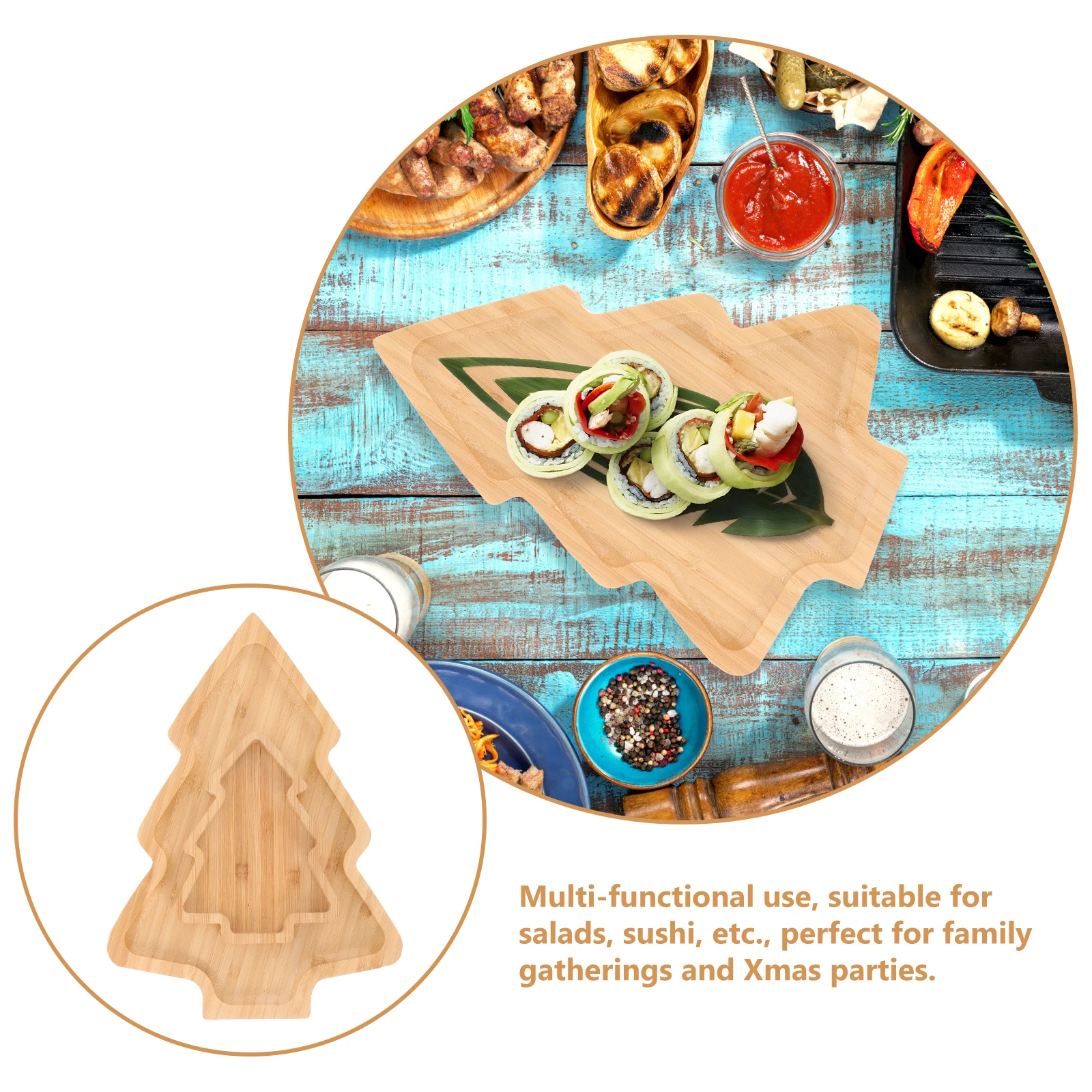 

2Pcs Wooden Christmas Tree Trays Multi-Functional Serving Platters Sushi Appetizer Tray Holiday Party Dishes Wooden Trays