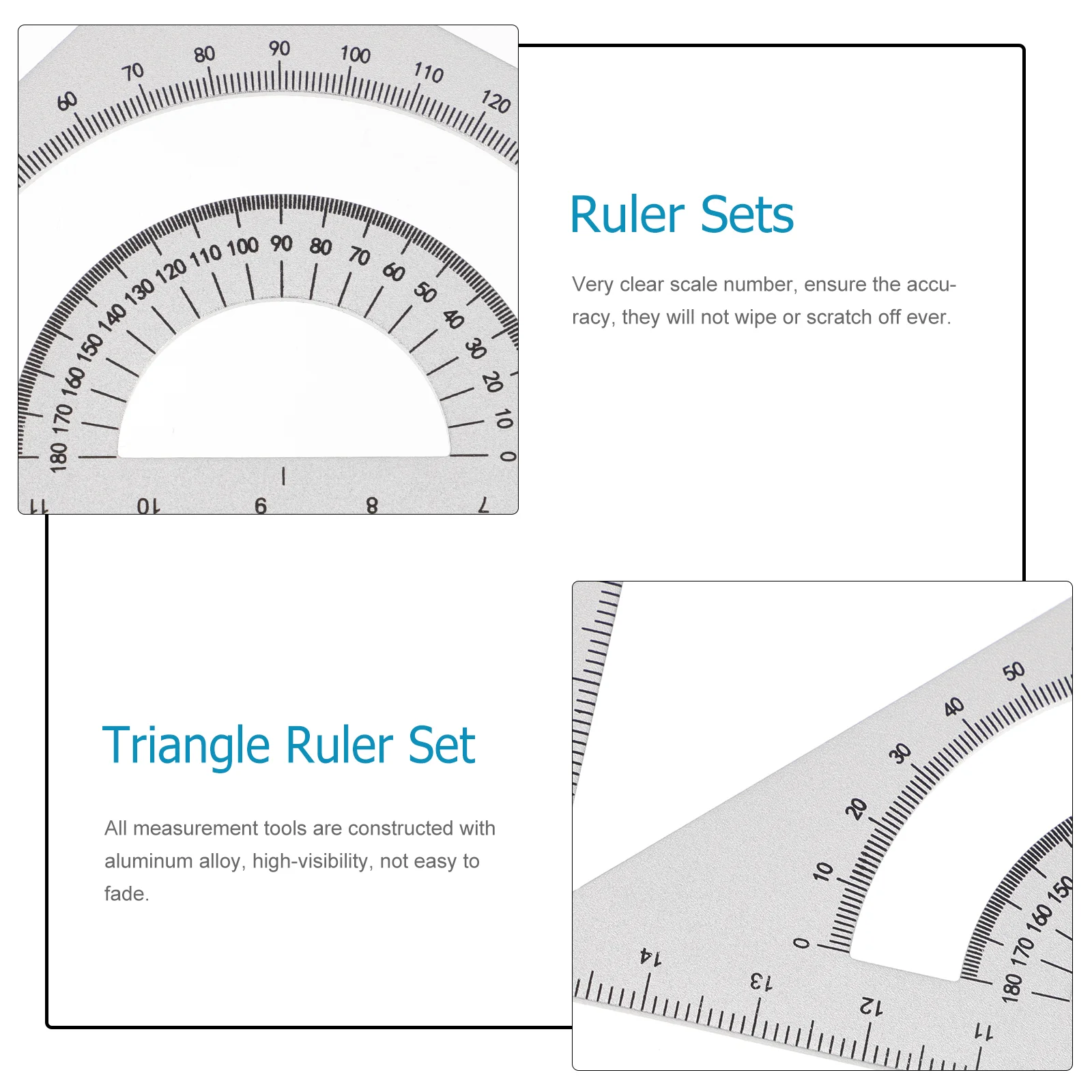 Metal Ruler Set School Stationery Drawing Measurement Triangle Aluminum Alloy Tools Protractor