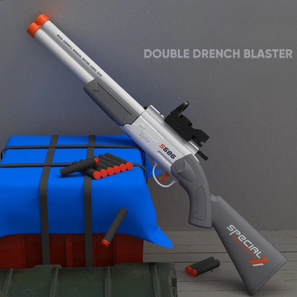 S686 ปืนไรเฟิลสองลำกล้องของเล่นปืนกระสุนอ่อนโหลดด้วยตนเองเครื่องยิงเกมกีฬากลางแจ้งสำหรับเด็กคริสต์มาสของขวัญ