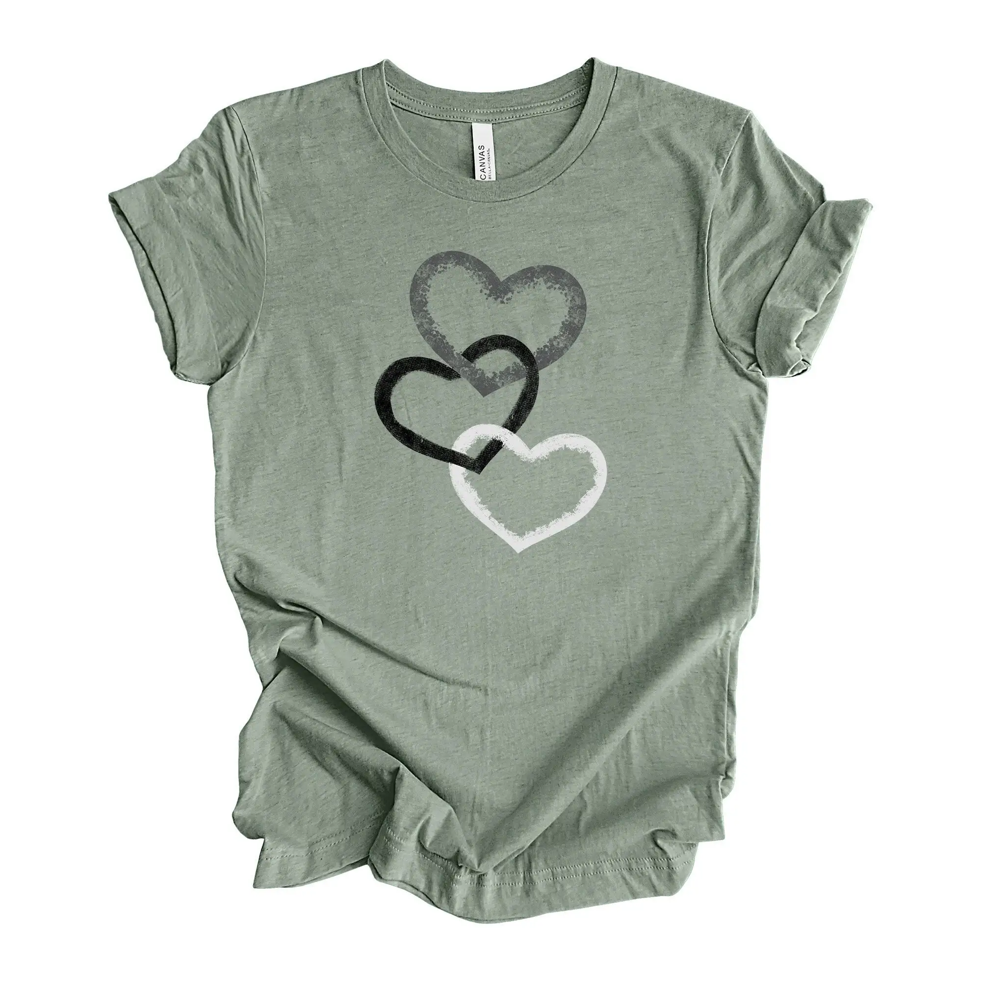 Intertwined Heart T Shirt Silver Black And White Hearts Design On Premium Bella Canvas Unisex 3 Color Choices Plus Sizes