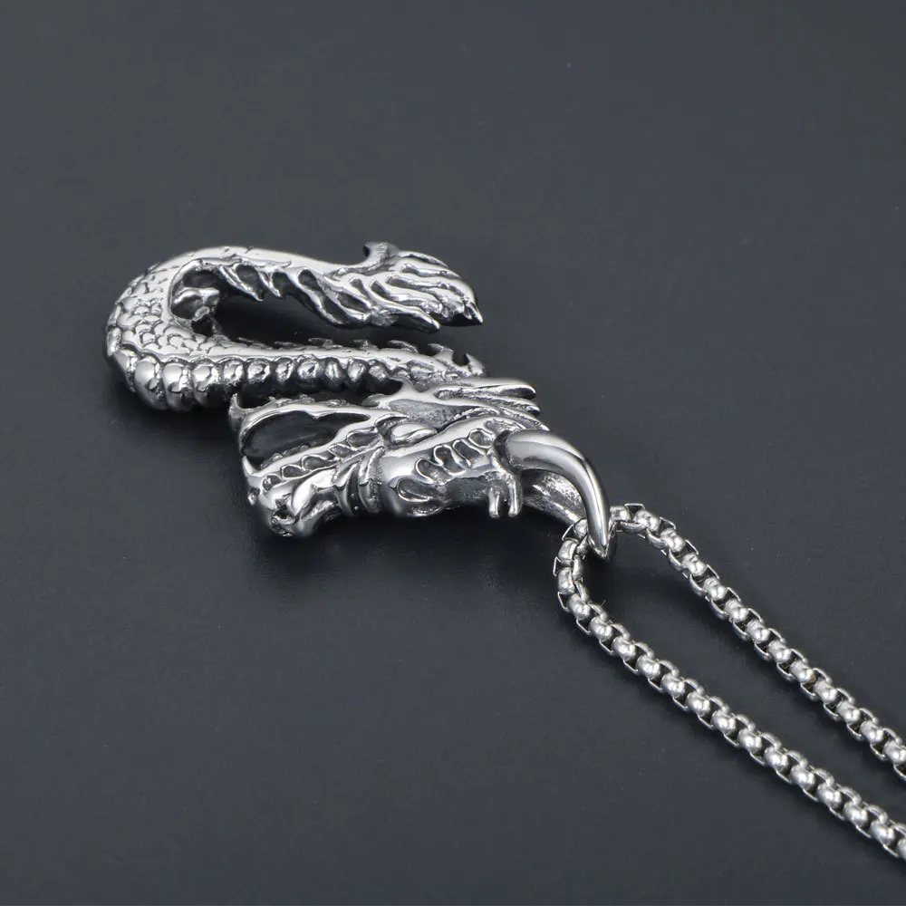 Retro Ethnic Style Zodiac Dragon Animal Pendant Necklace Men's Punk Trend Lucky Wealth Jewelry