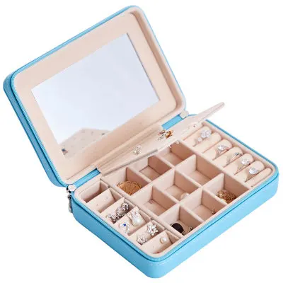 

Portable Multifunctional Jewelry Storage Box For Earrings, Rings, Travel Jewelry Case Boxes With Mirror Leather Storage