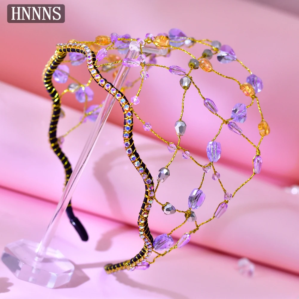

HNNNS Fashion Crystal Hair Bands Dazzling Colorful Handmade Headdress Hollow Design Ladies Headband Sweet Girls Jewelry A300