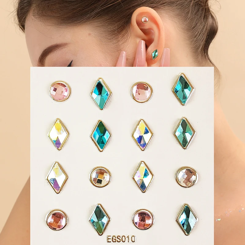 kids earrings stickers 3D Gems Stickers Glitter Crystal Sticker Earrings For Girls Nail Ear Ring Princess Makeup Toys Gift