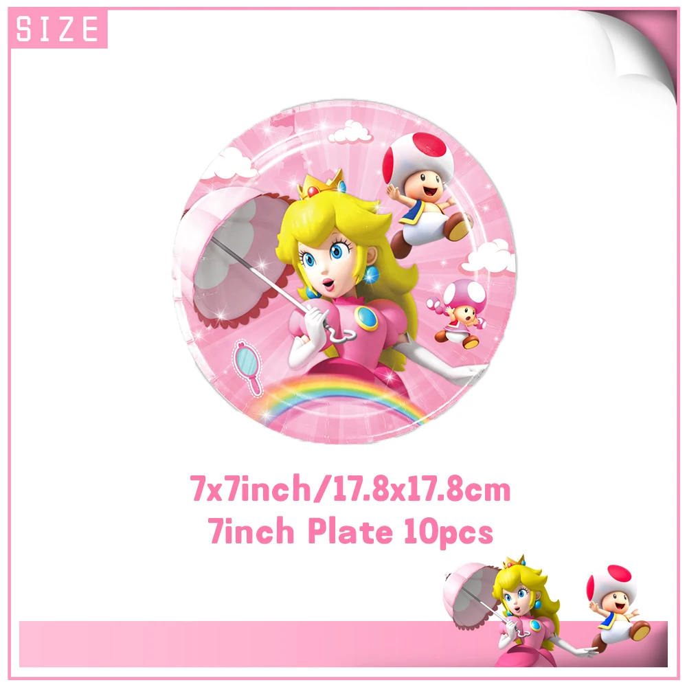 Princess P-Peach Theme Girl Birthday Party Decoration Disposable Tableware Tablecloth Balloon Background Banner Party Supplies