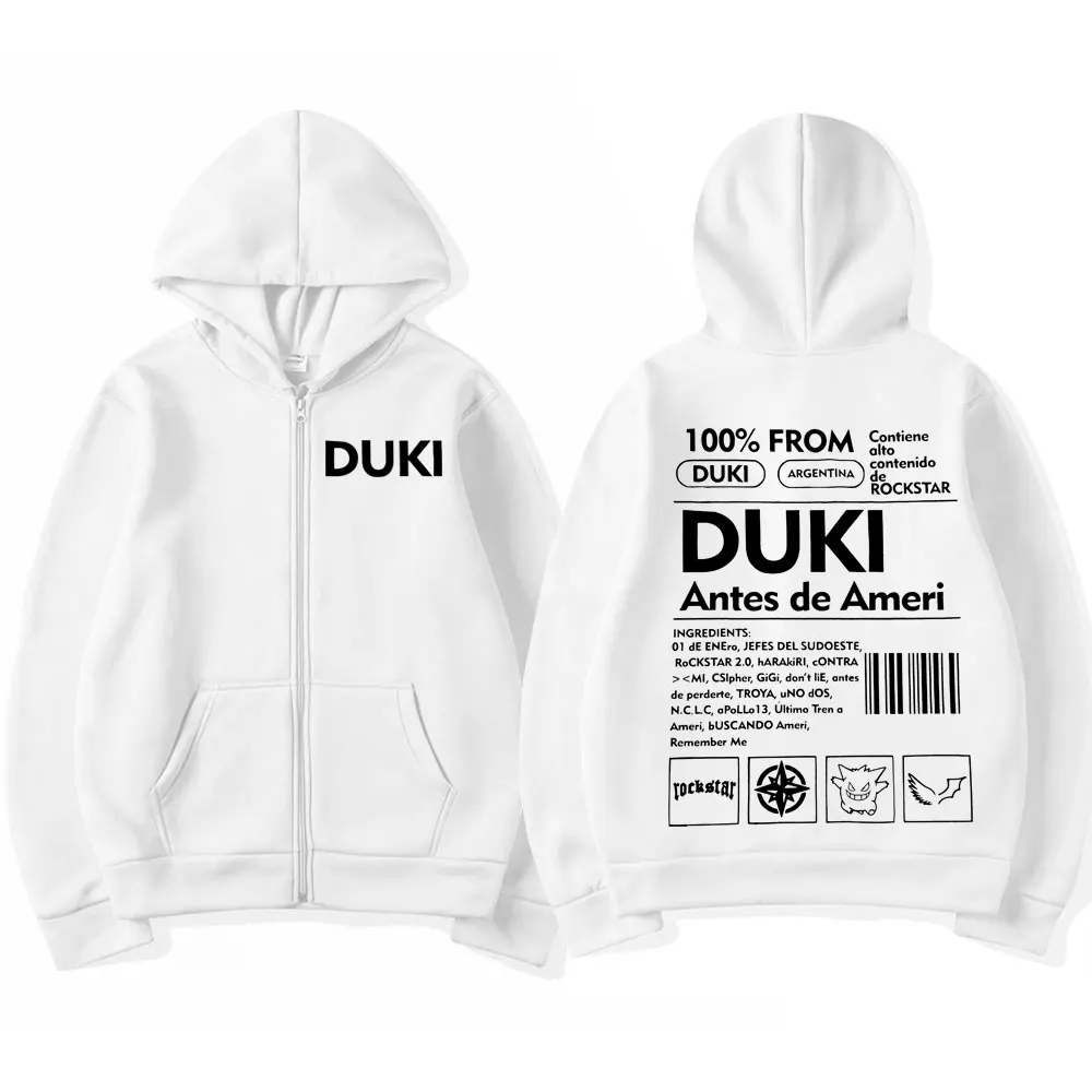 Duki Antes De Ameri Album Zip Up Hoodies Mens Women Clothing Fashion Hip Hop Zipper Sweatshirts Vintage Harajuku Jackets Hoodie