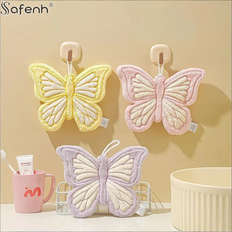 

Полотенце для рук в форме бабочки из кораллового флиса, с сильным водопоглощением, для ванной и кухни, утолщенное, быстросохнущее, для туалета