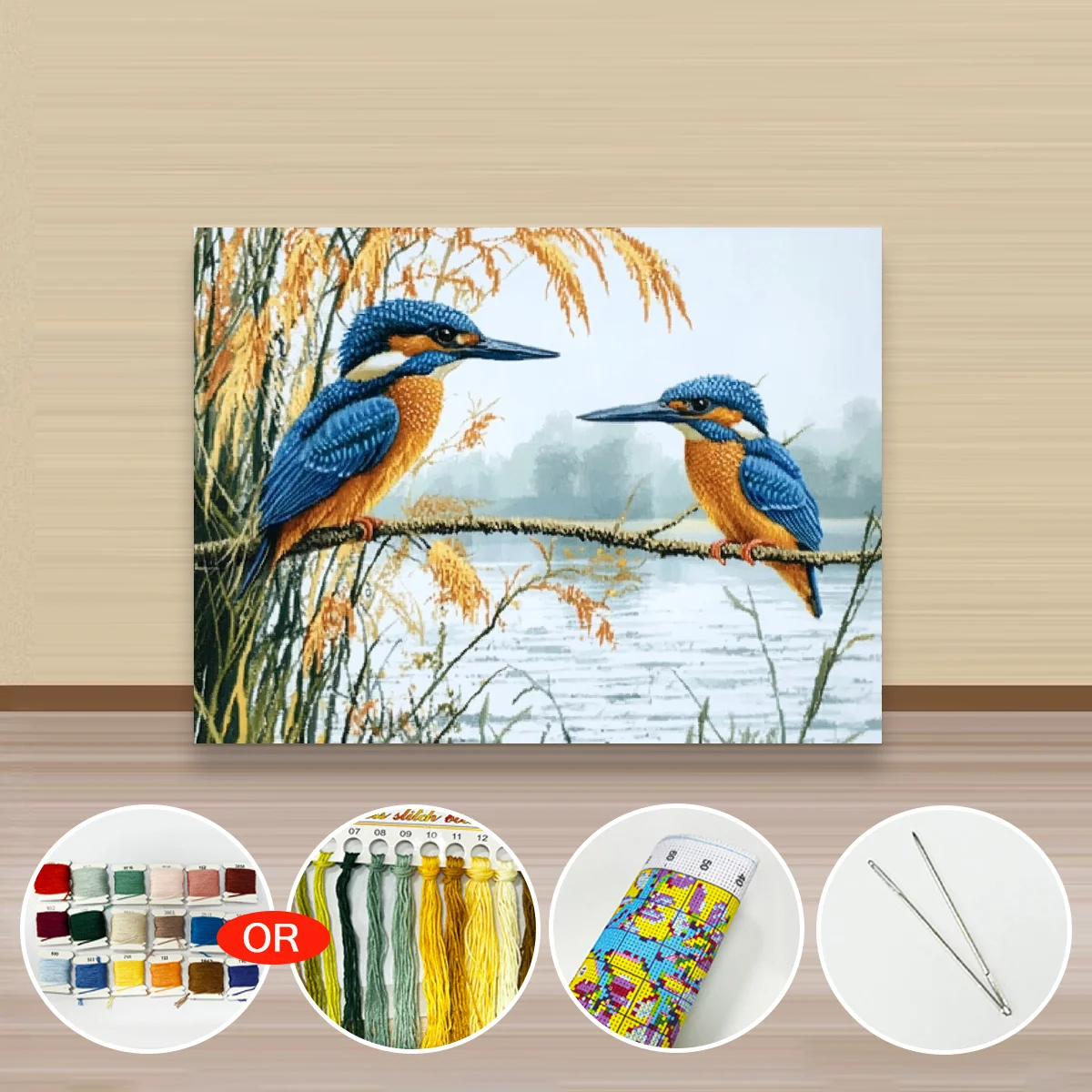 1 Stück 30x40 cm/11,8x15,7 Zoll, 11CT/14CT Kreuzstich-Set, DIY Valentinstagsgeschenk, Stickerei-Set für Festivals, Zwei Vögel – Detail 3