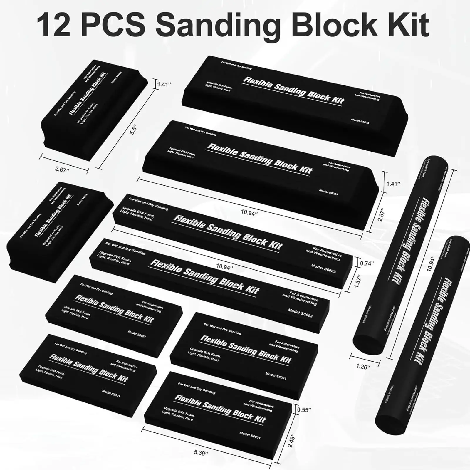 12 Pcs Sanding Block Set Foam Abrasive Grinding Blocks Assorted Shapes For Auto Body Paint Polishing Woodworking Metalworking