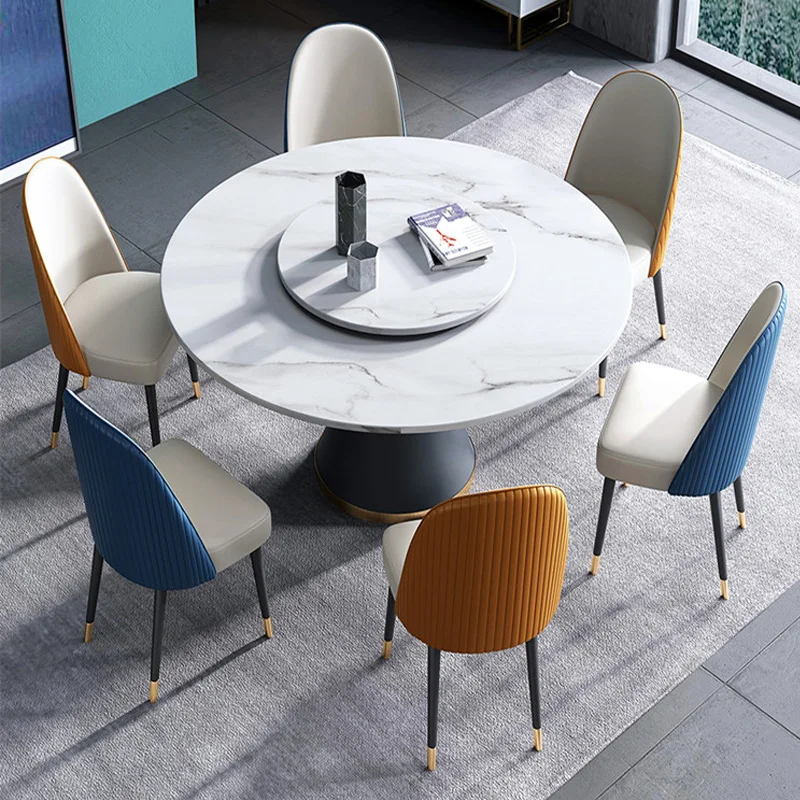 

Hot Modern Marmor Edelstahl runden Esstisch 6 Stühle Esstische und Stühle gesetzt