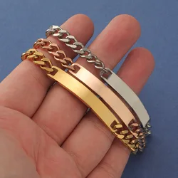 10pcs/lot Stainless Steel Blank ID Plate Cuban Chain Bracelet Metal Blank For Engrave Classic Jewelry Bracelet