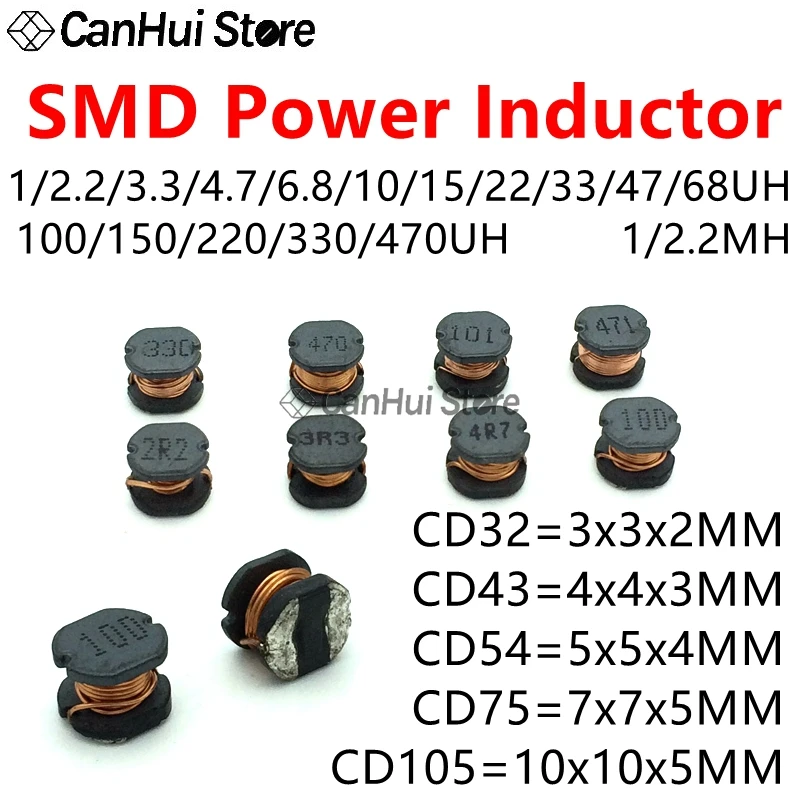 20PCS SMD Power Inductors CD32 CD43 CD54 CD75 CD105 2R2 3.3uH 4.7uH 6.8uH 10uH 100uH 150UH 220UH 330UH 470UH 680UH 1000UH 2.2MH