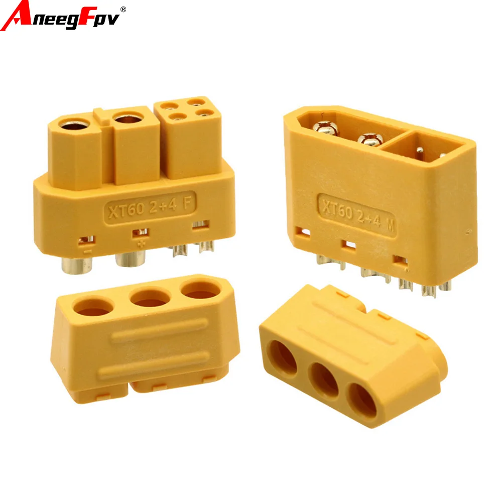 Amass XT60 – prise mâle femelle (2 + 4), 5 paires, avec broche de Signal et gaine, fil à souder, accessoires de modèle