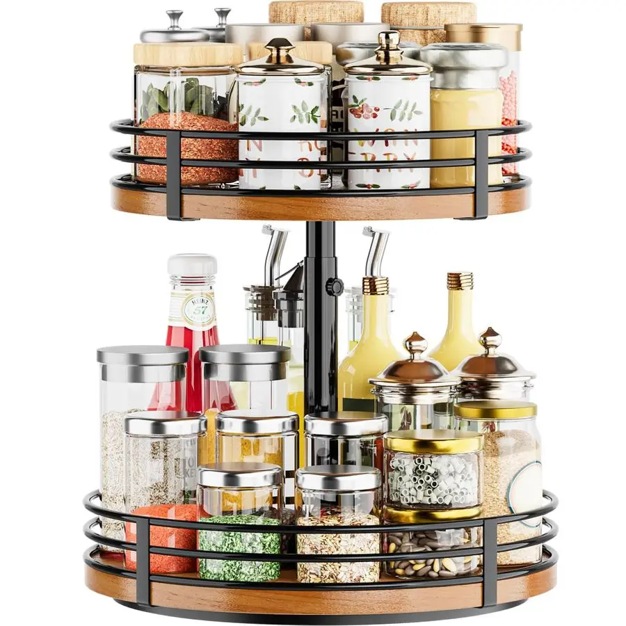

Susan Turntable Organizer Adjustable 2 Tier Wood Rotating Spice Rack 12 Inch Lazy Susan for Kitchen Countertop Cabinet Pantry Cu