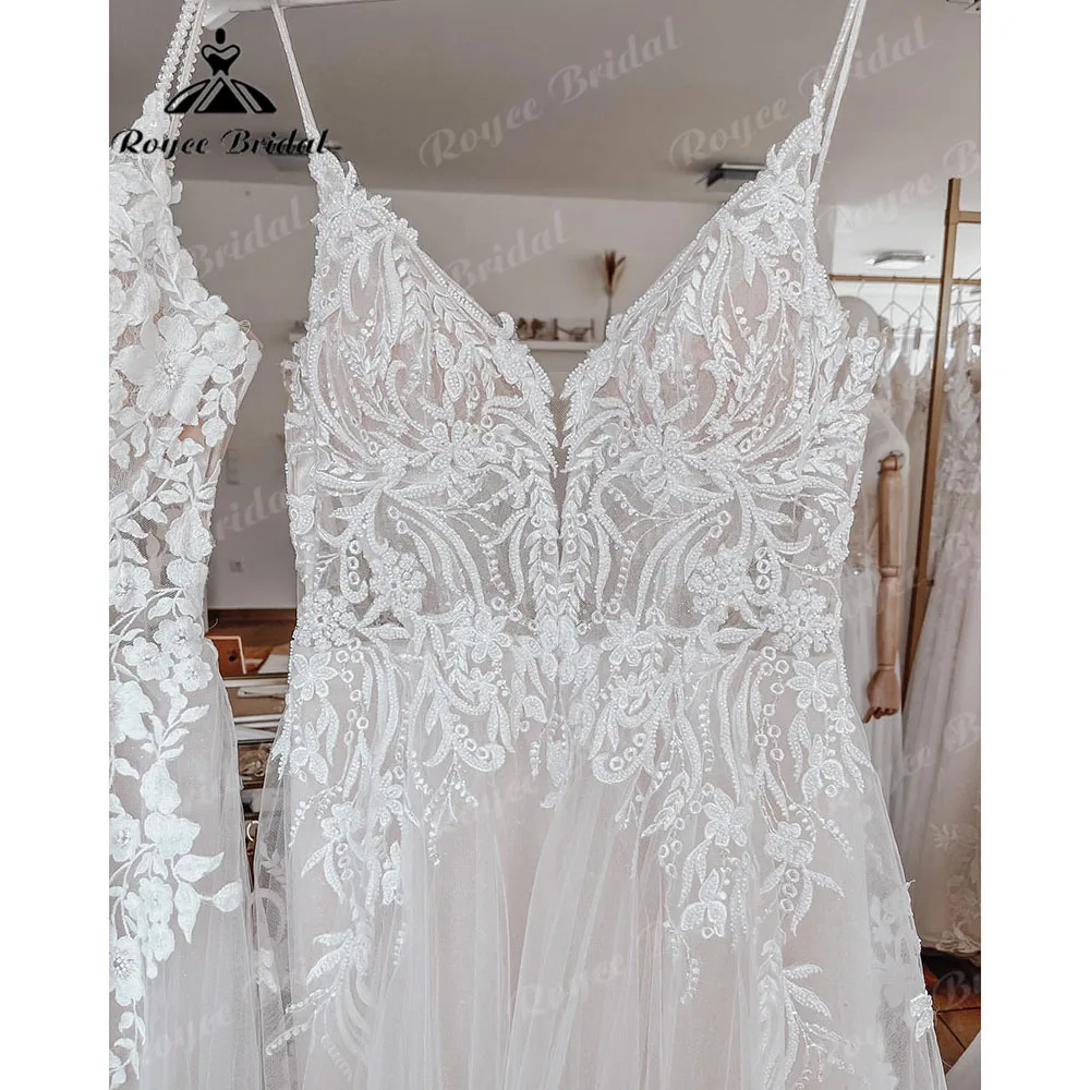 Roycebridal Lace Appliques Boho Civil Wedding Gowns with V Neck 2023 Wedding Dress Spaghetti Straps vestido de fiesta de boda