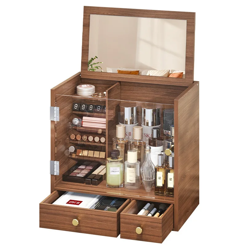 

Dust-proof cosmetics storage box, desktop dresser, high-end transparent skin care products, perfume, lipstick rack with mirror.