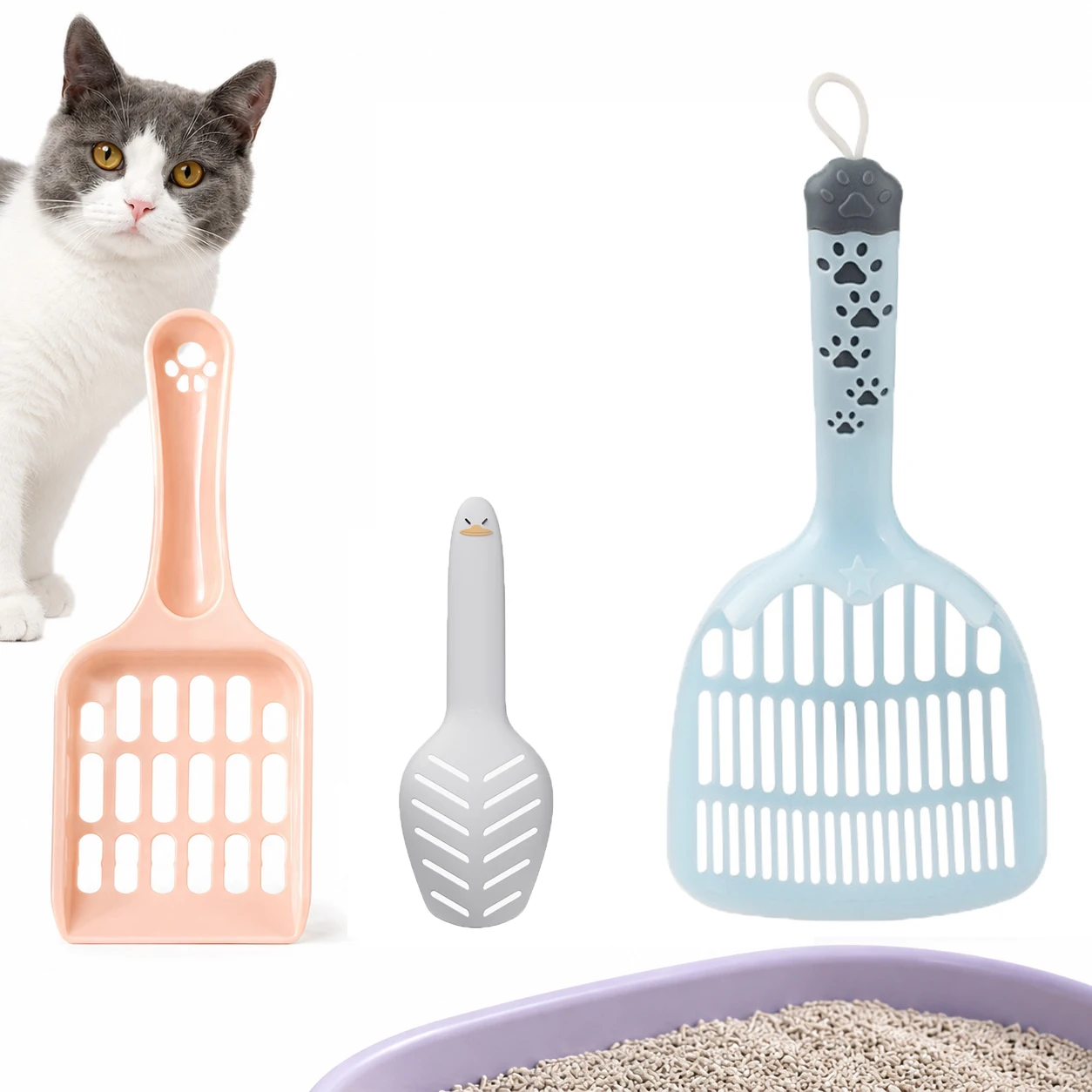 Cat Litter Scoop Sifting Shovel for Clumping Cat Litter, Pet Waste Cleaning Tool, Small Animal Bedding Scoop for Hamster Mouse C