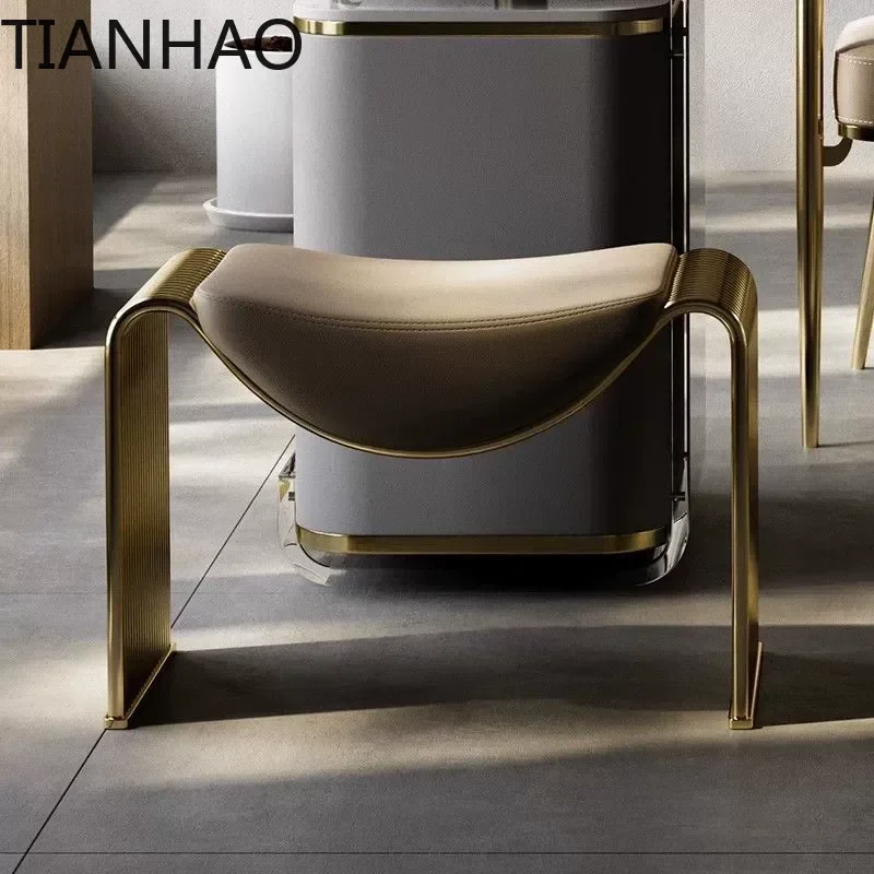 Italian Stainless Steel Hallway Ottoman Entryway Multi-Functional Makeup Bench Designer Shoe Changing Stool Elegant Dining Seat