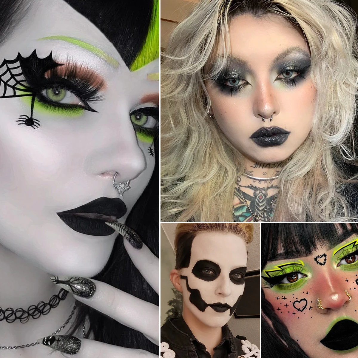 Green Brown Eyeshadow Palette, Highly Pigmented Bright Lime Green Black White Grey Goth Makeup Palette for Zombie Witch Monste