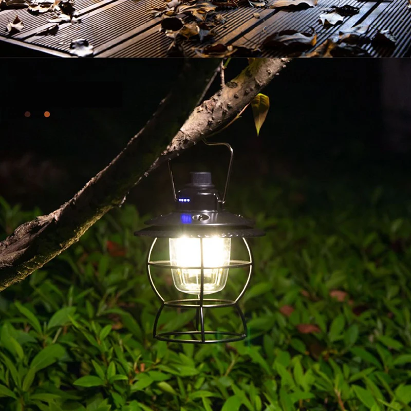 Rechargeable Vintage LED Camping Lantern Light Rotating Dimming Tent Lamp For Outdoor Climbing And Car Use