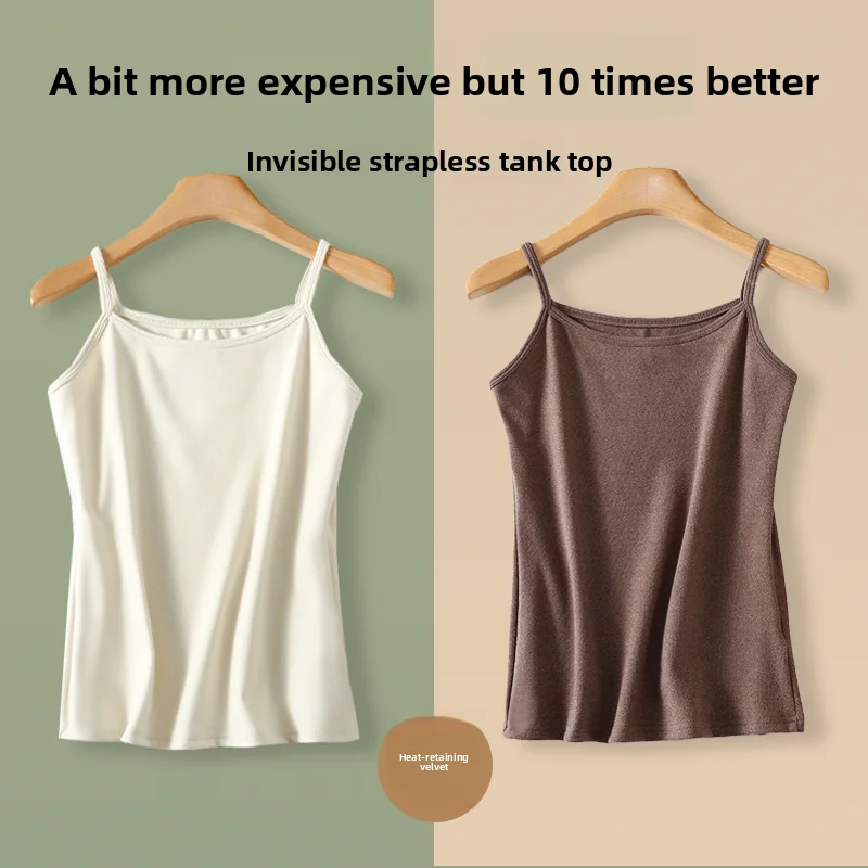 

Women's Thiened Velvet Csole Vest Warm Fce Lined Slim Fit Base irt Winter Inner Wear Pure Cotton Top