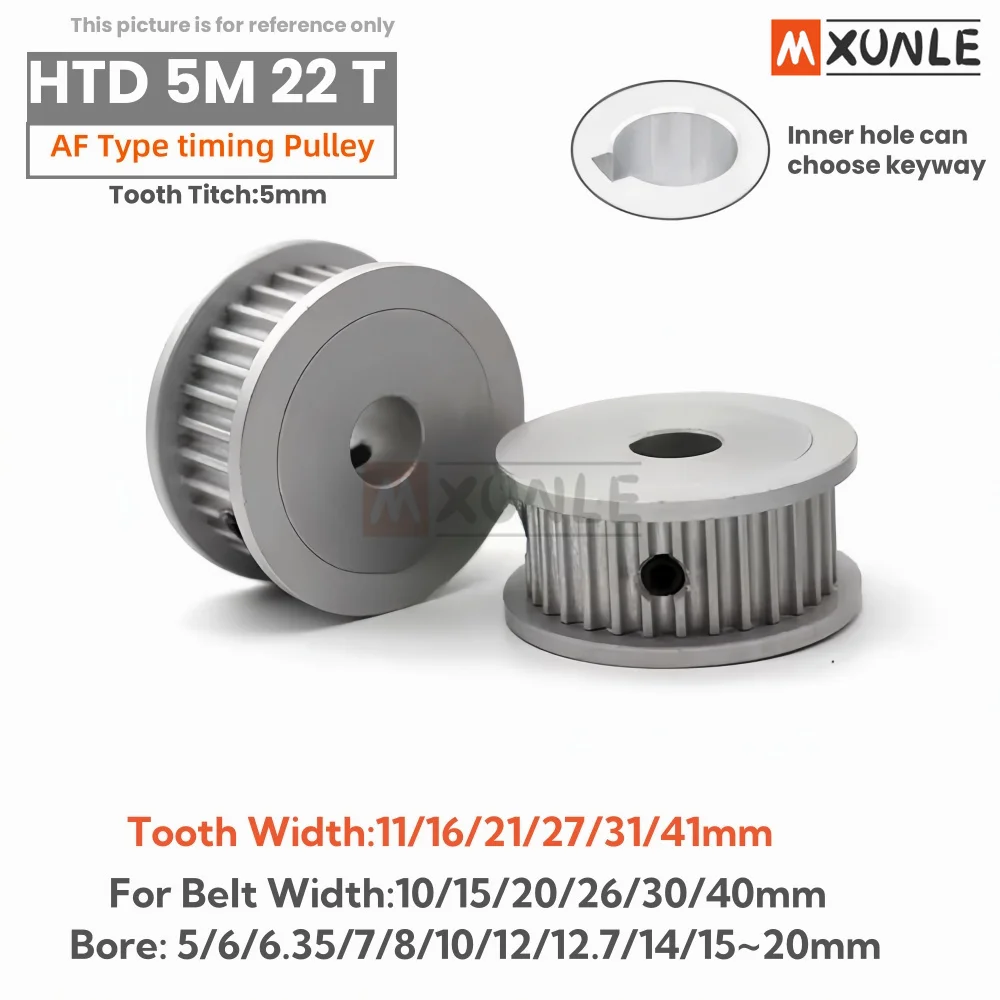 22 Teeth HTD5M AF Type Timing Synchronous Pulley Bore 5/8/10/12/12.7~20mm For Width 10/15/20/25/30/40mm HTD 5M belts, Pitch 5mm