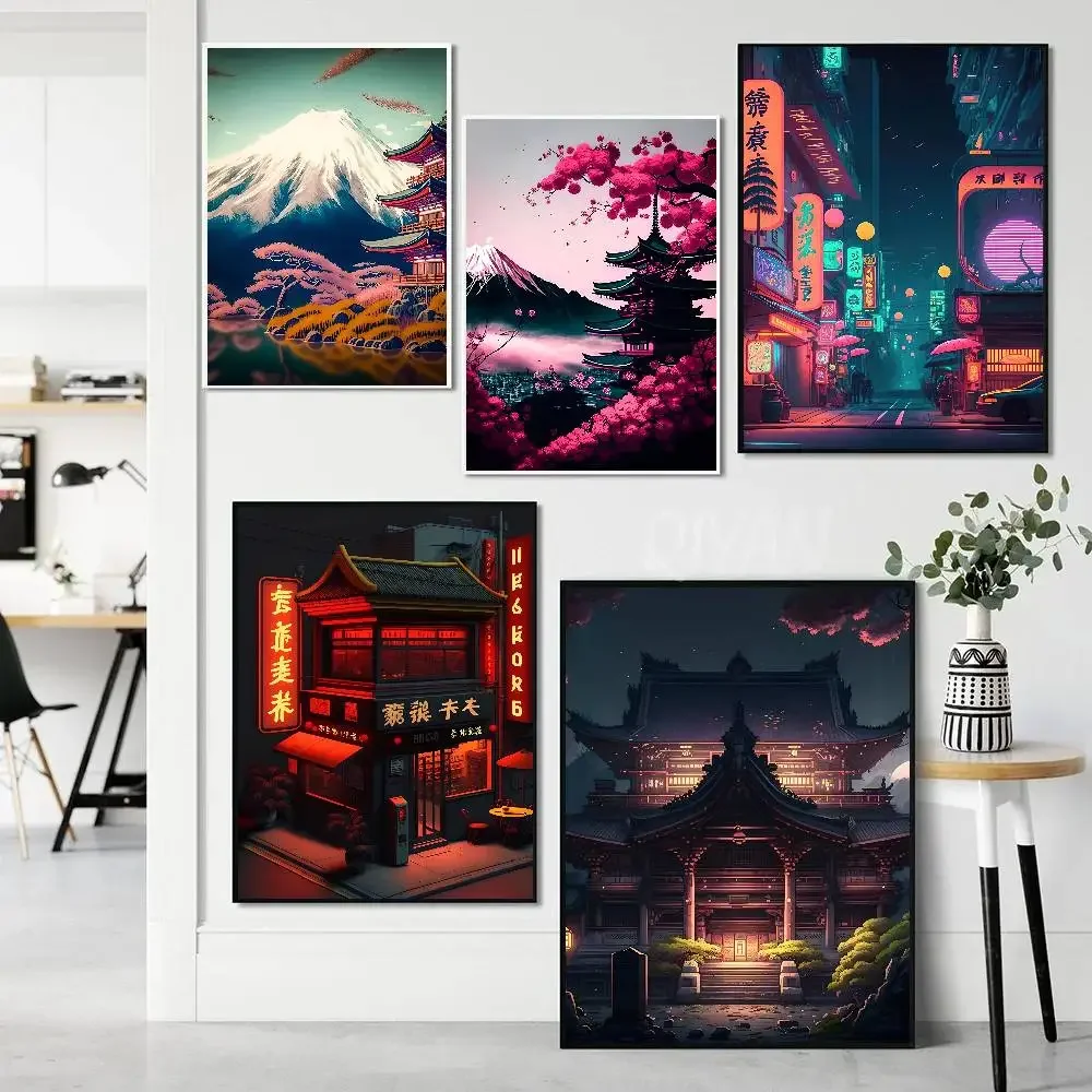 Pop Neon Japan Tokyo Urban Landscape Poster Waterproof Wall Art Sticker For Bar Vintage Room Decor High Quality Print Gift