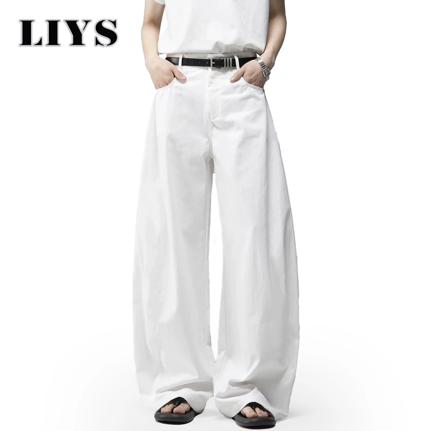 Jeans larghi bianchi da uomo a gamba larga Pantaloni casual in denim quotidiani Pantaloni a palloncino da donna da lavoro solidi Abiti da uomo di High Street