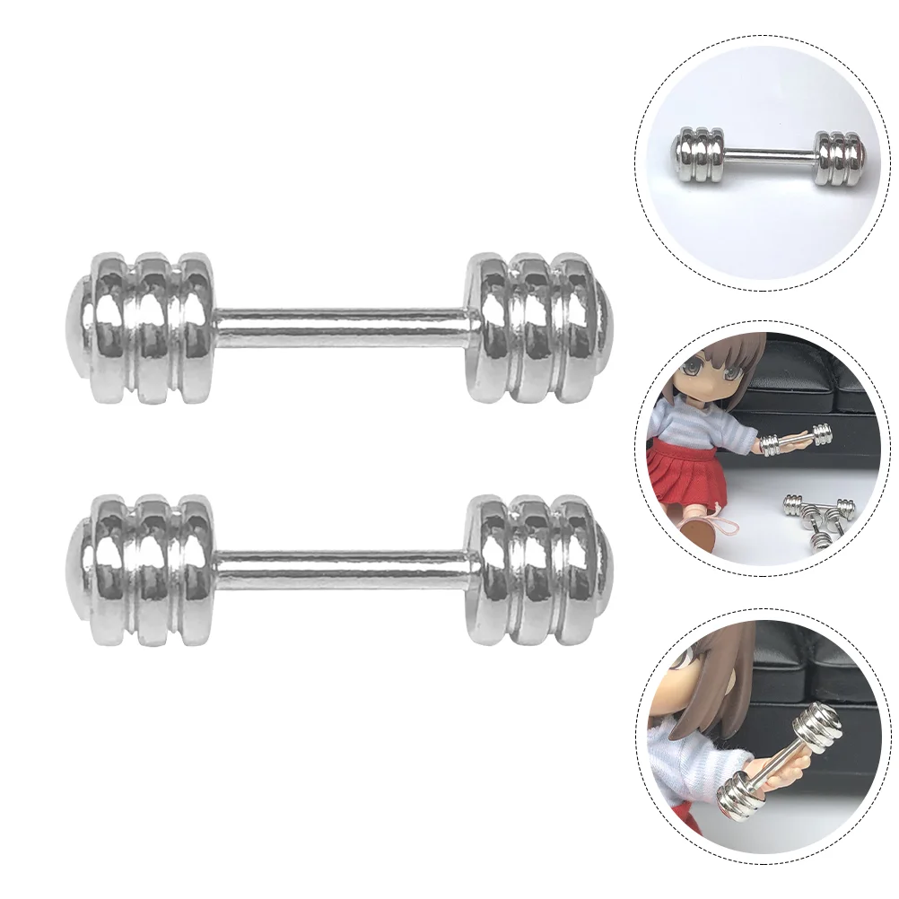 

2 Pcs Dumbbells Props Metal Exercise Small Toy Mini Sports House Accessory