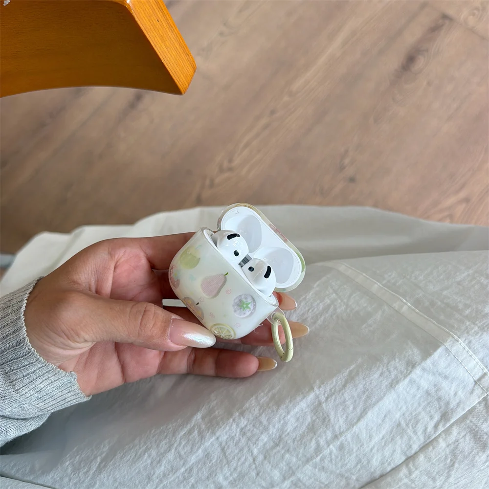 Cute Fruit Earphone Cases For AirPods Pro 3 2 AirPods 4 3 2 1 Soft Protective Cover With Keychain Anti Drop Shockproof Shell