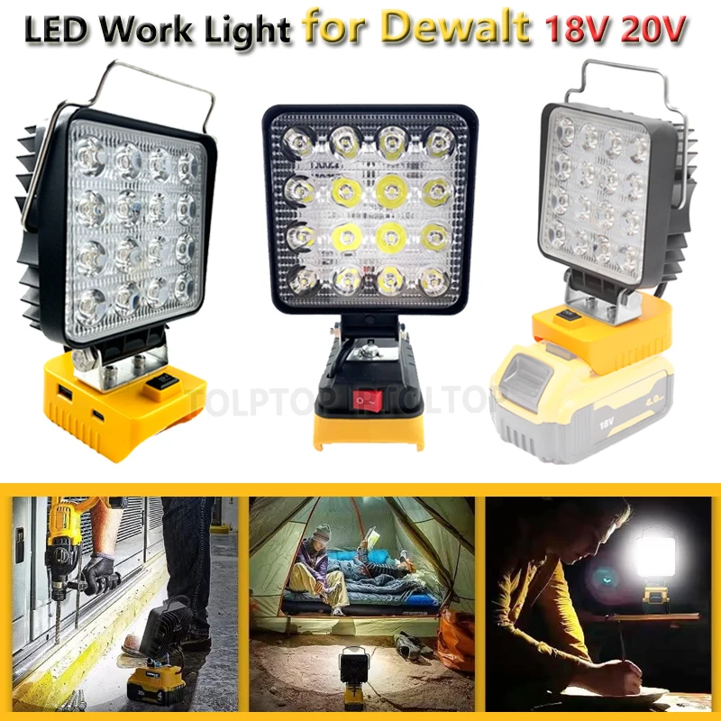 NEW With USB Type-C LED Camping Work Light For Dewalt 18V 20V Batteries Cordless Flood LED Light Lamp for Workshop Emergencies