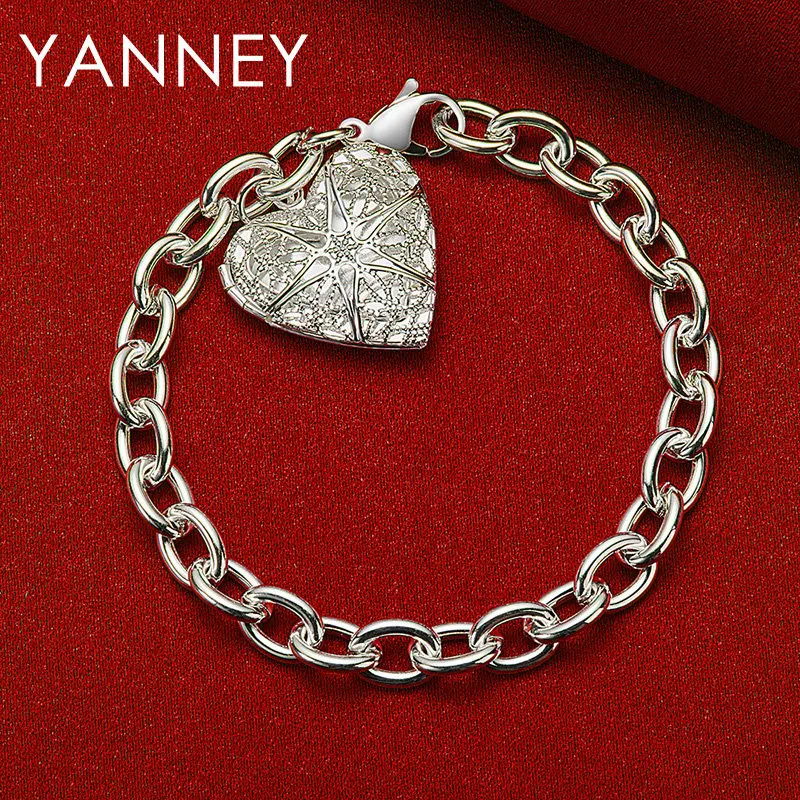2024 New 925 Sterling Silver 8 Inches Fine Heart Photo Frame Bracelet For Women Fashion Charm Engagement Jewelry Gifts Party image 2