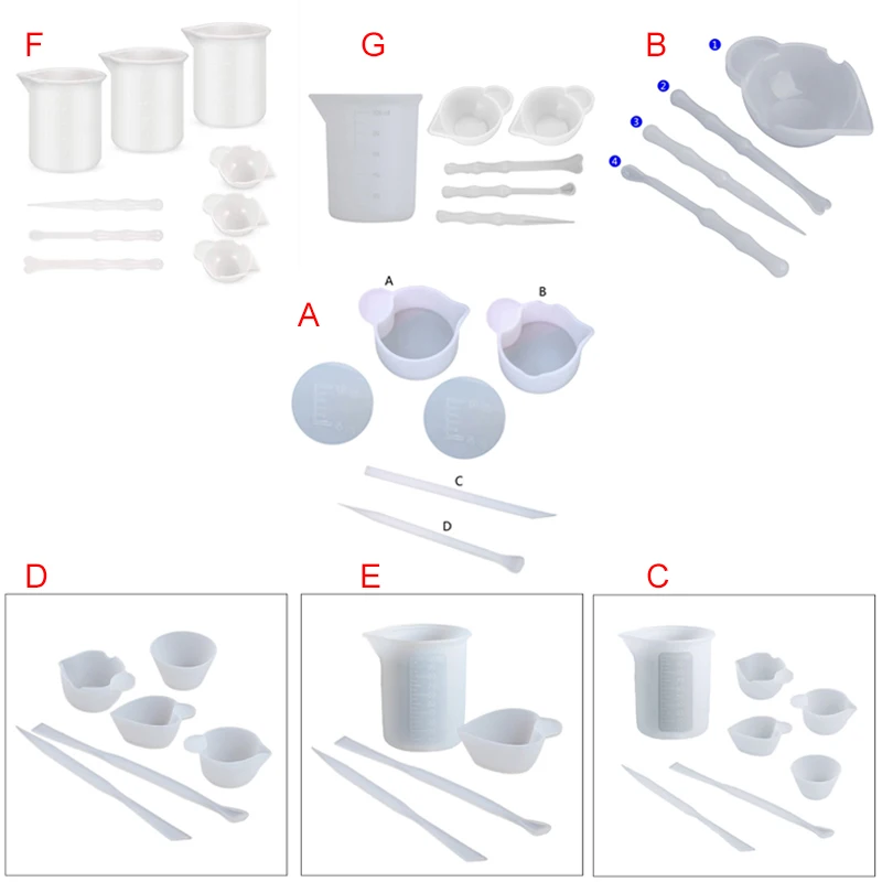 Juego de Herramientas de mezcla de pegamento, varillas agitadoras de silicona, tazas de mezcla de pegamento transparente para fundición de resina