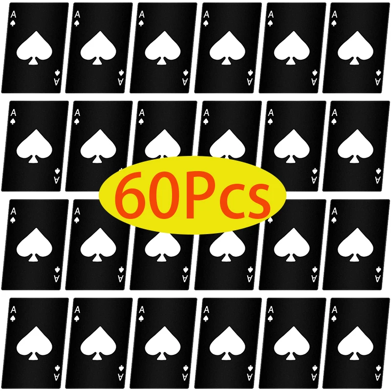 60Pcs Poker Card Bottle Openers Ace Card Bottle Cap Openers Stainless Steel Can Openers Beer Opener Poker Openers