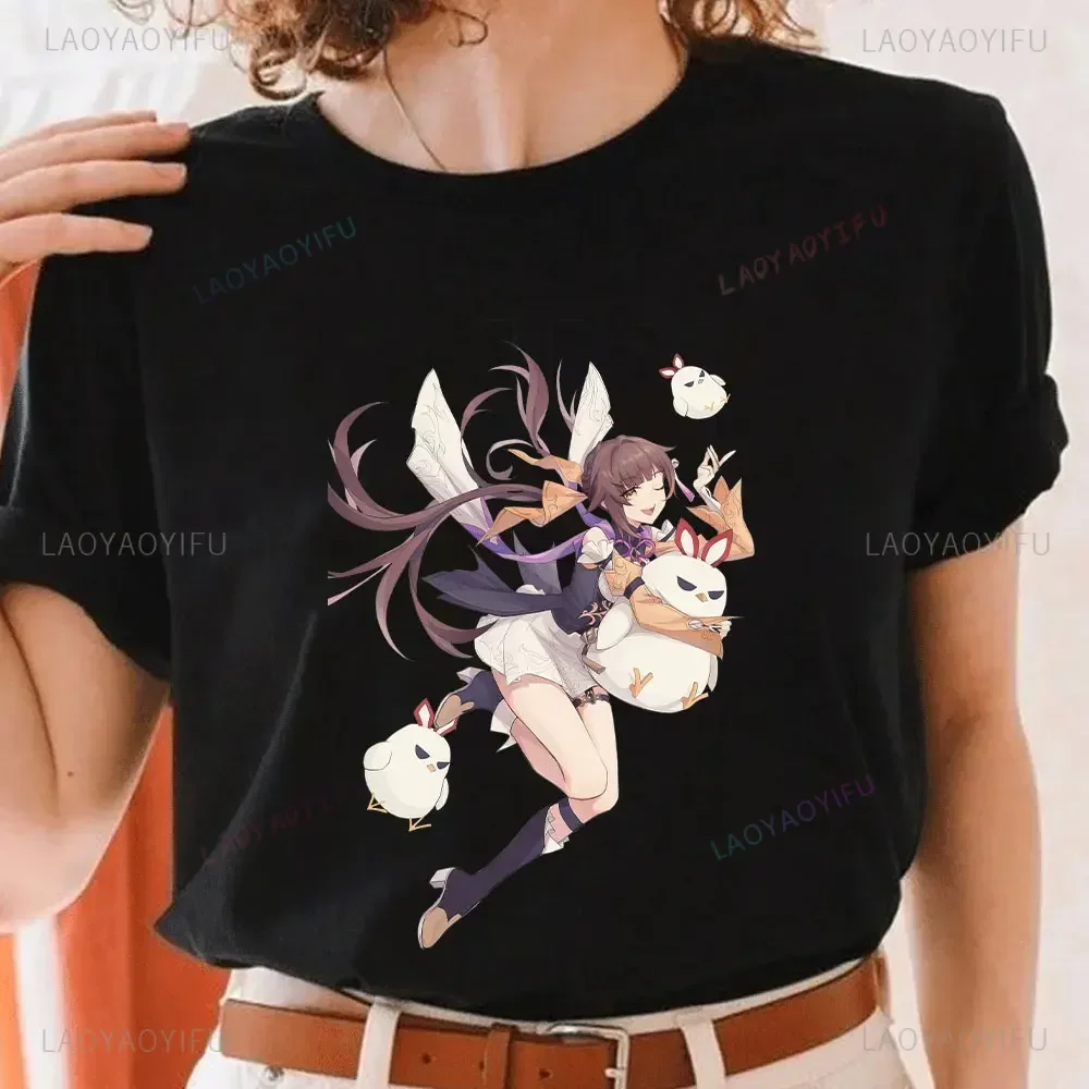 Honkai: Star Rail Game T-shirt Cartoon character Black Tower Men's and Women's Tshirt Kawaii Otaku Style Summer Couple Tee