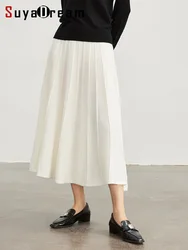 SuyaDream Women Winter Skirts 46.7%Merino Wool A Line Long Pleated Skirts 2023 Fall Winter Bottomings White Grey