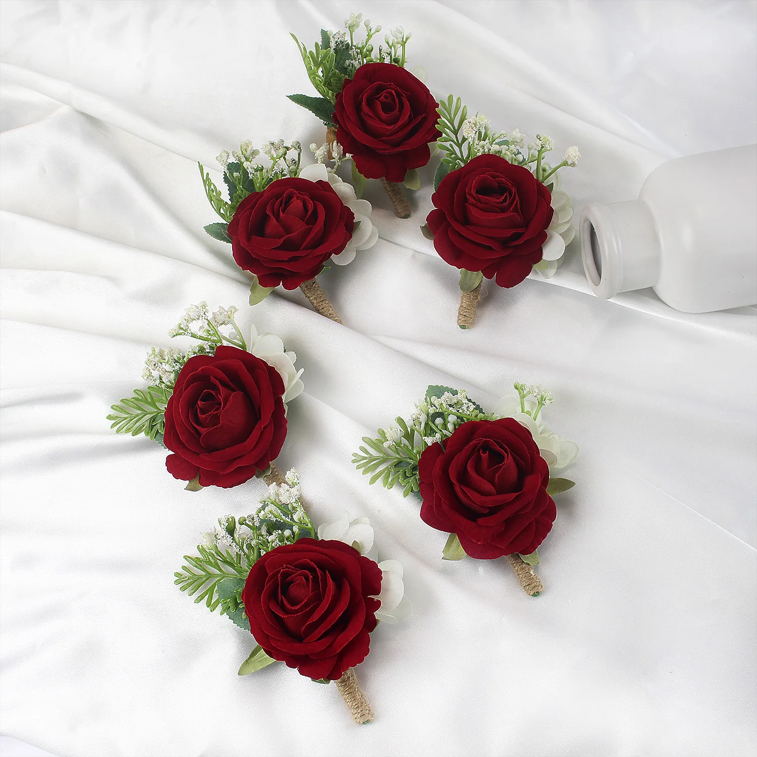 Burgundy Calla Lily Boutonnieres Flowers Brooch Bridal Bridesmaid Artificial Rose Corsage Buttonhole for Men Wedding Accessories image 2