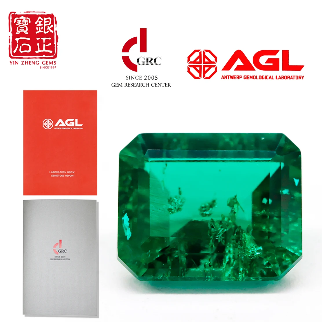 High Quality Lab Grown Zambian Emeralds Hydrothermal Hand Cut Loose Stone Emerald Cut With AGL Certificates For Jewelry Making