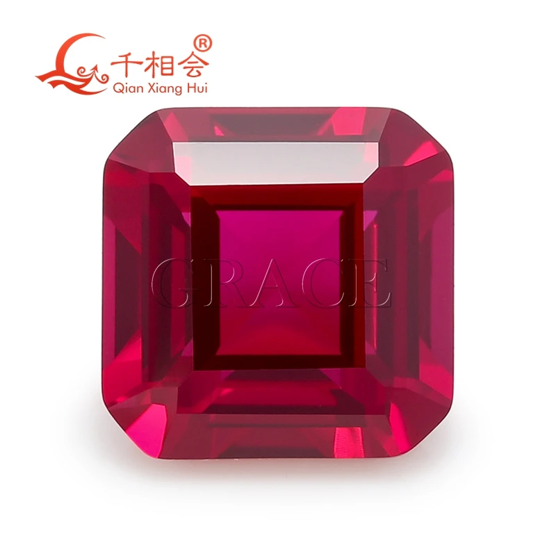 

4mm to 12mm asscher shape square emerald cut artificial red ruby corundum loose gem stone for jewelry making