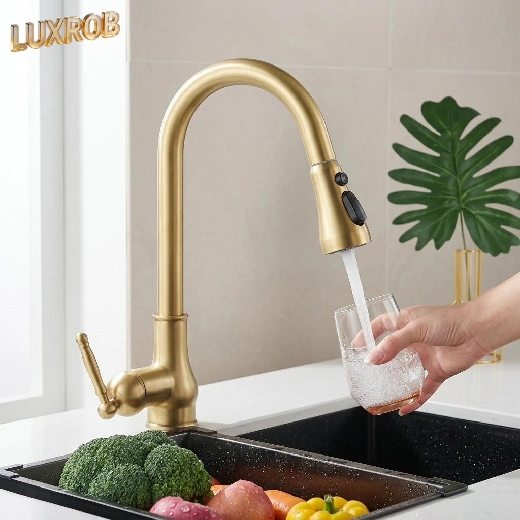Antique Bronze Kitchen Faucet 2026 Pull out Crane Sink Mixer Tap 3-in-1 Hot Cold Water with Sprayer Accessory