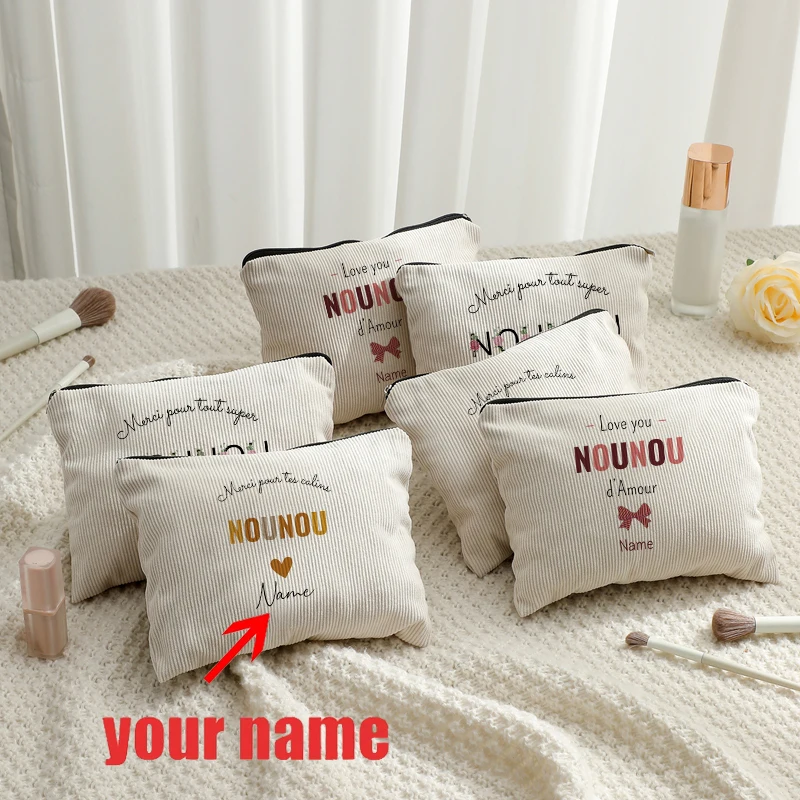 

Персонализированная косметичка с именем и цветочной буквой Nounou, дорожная косметичка для туалетных принадлежностей, няня, мама, женщины, подарок на Рождество