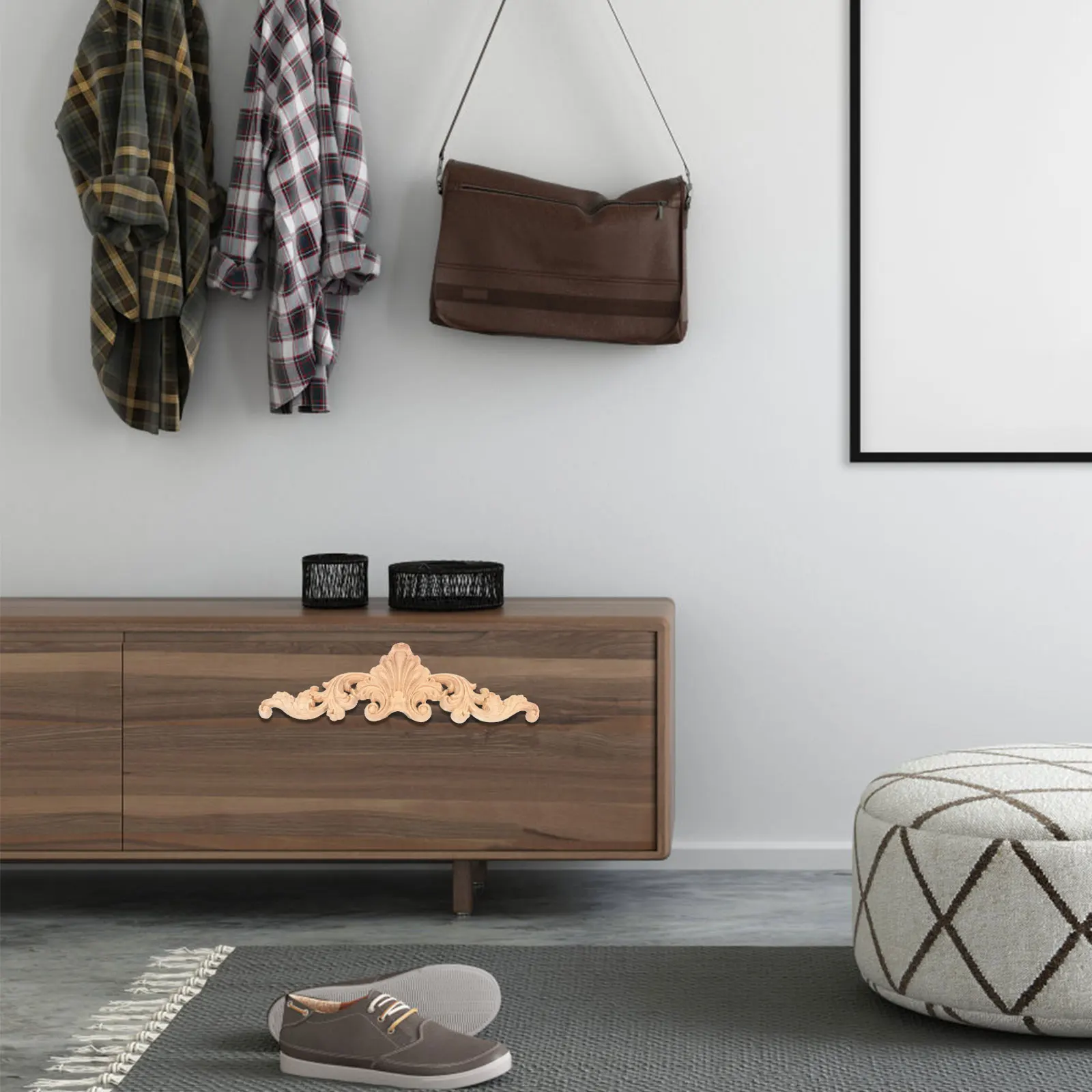 

6pcs Wooden Furniture Applique No Paint Solid Wood Trim Accessory Carved Onlay Stickers For Cabinet Door Decor Festive Party